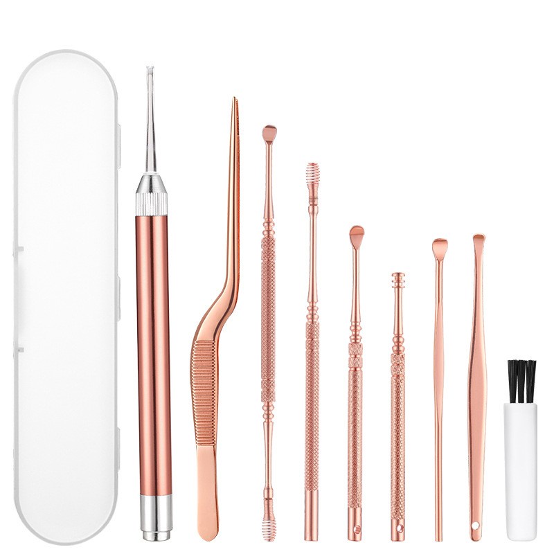 Set Pembersih Telinga Korek Kuping Ear Spoon Tool 9 PCS - BA37 - Rose Gold