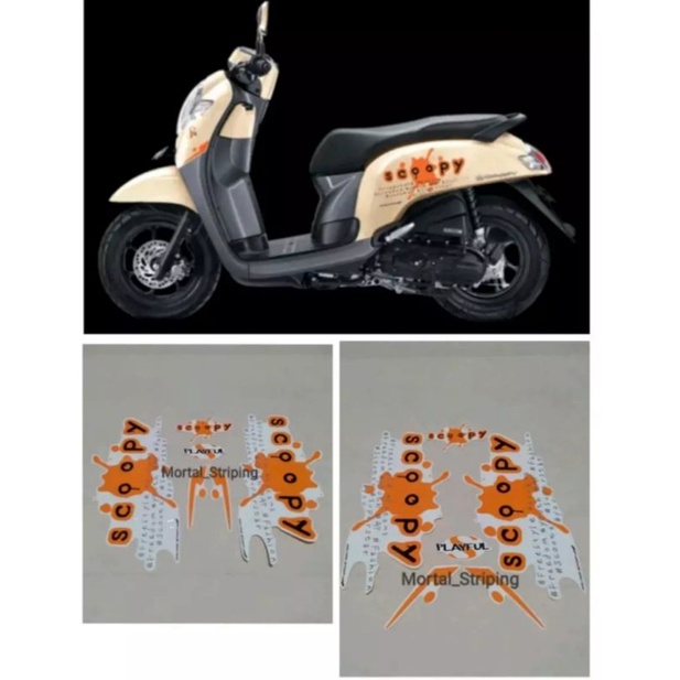 STIKER STRIPING LIS BODY SCOOPY FI FLAYFUL 2017 2018 CREAM OREN STANDAR
