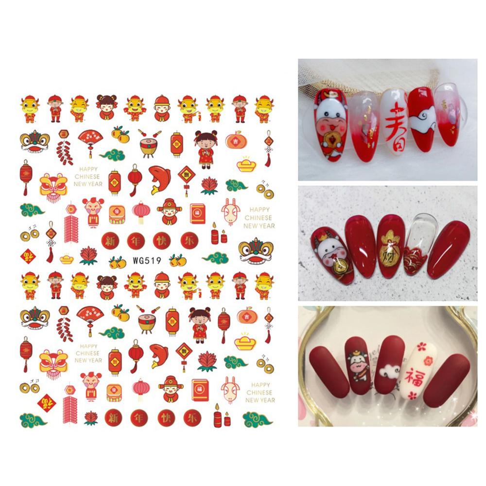 AUGUSTINA Augustina New Year Nail Art 3D Elemen Cina Sapi Lucu2021Tahun Baru Manicure Decals