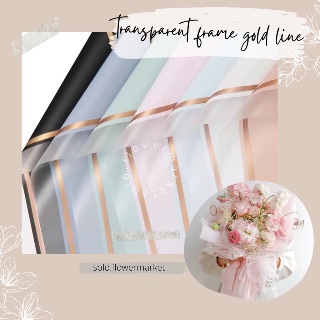 

(ECER) TRANSPARENT FRAME GOLD LINE FLOWER WRAPPING CELLOPHANE WATERPROOF KERTAS BUKET BUNGA BUNGKUS TERMURAH
