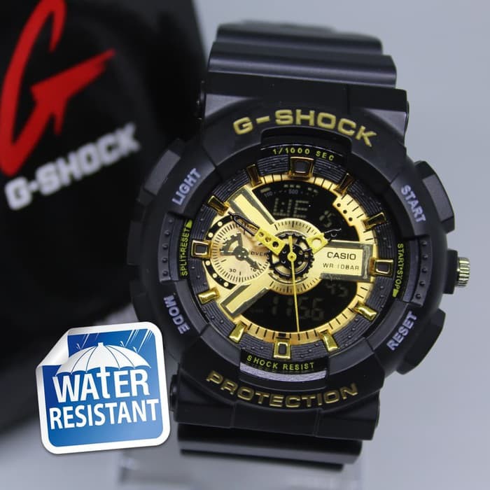JAM TANGAN PRIA GA 110 ANTI AIR BLACK COVER GOLD