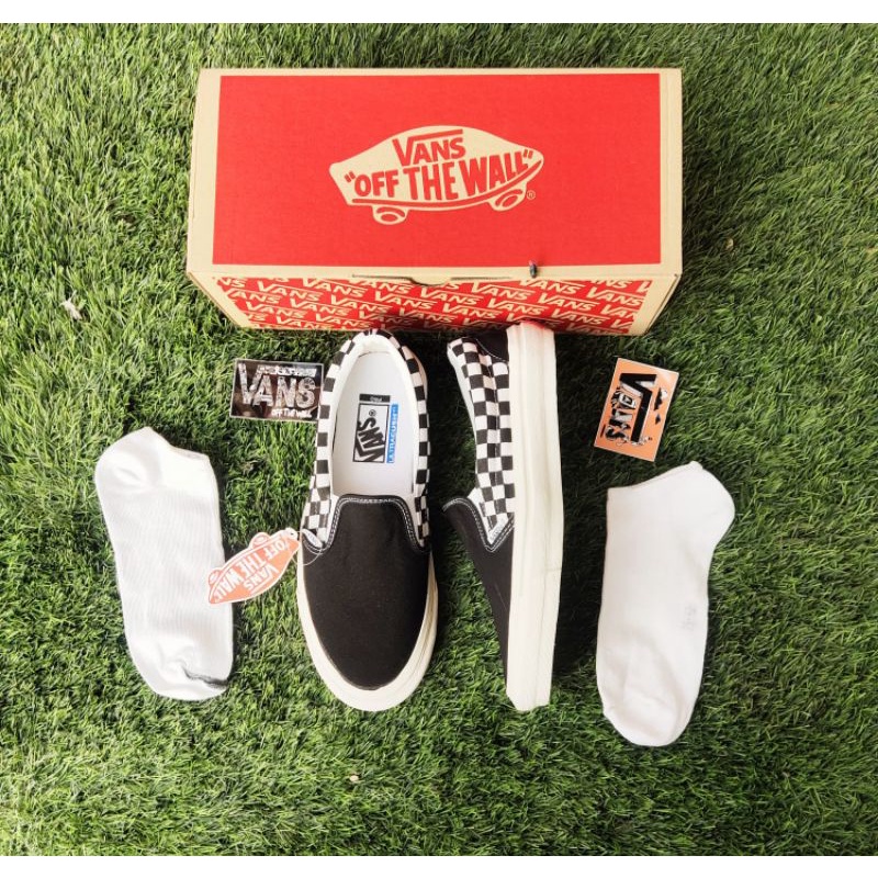 SEPATU PRIA VANSS SLIP-ON CHACKERBOARD HITAM OG WAFLE DT BNIB MADE IN CHINA PREMIUM IMPORT SEPATU WANITA SEPATU SNEAKERS