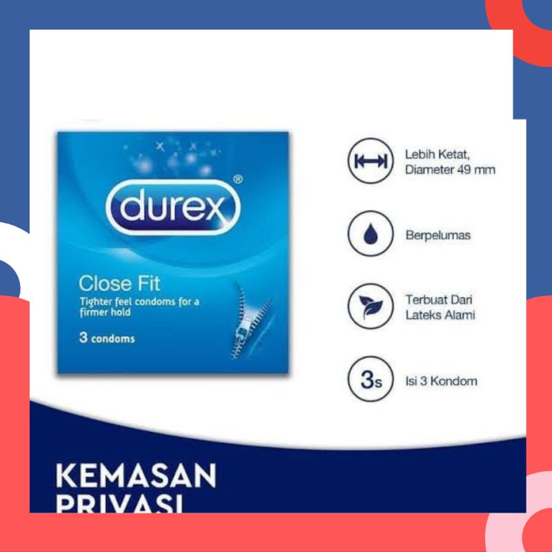 Durex close fit isi 3 pcs ukuran lebih kecil 49mm