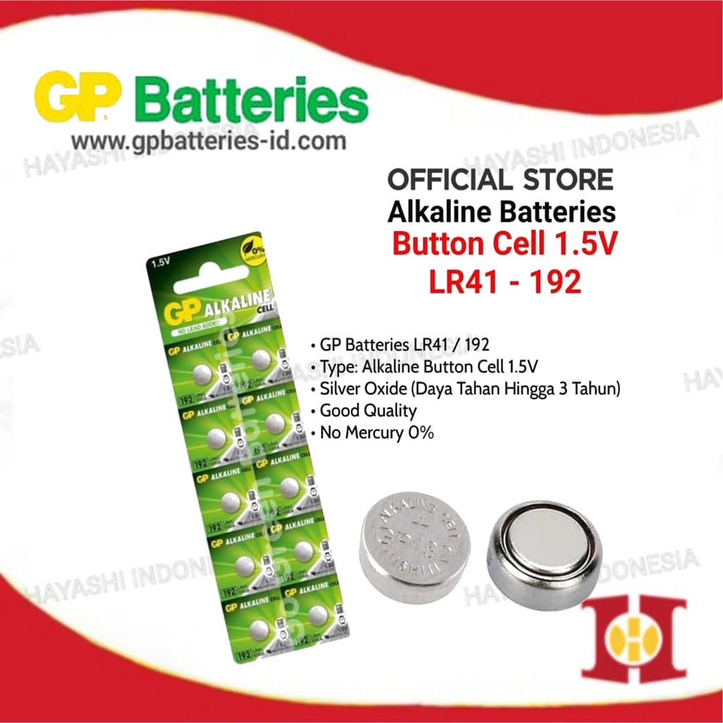 Baterai Kancing 192/LR41/V3GA Alkaline GP Original - 10pcs