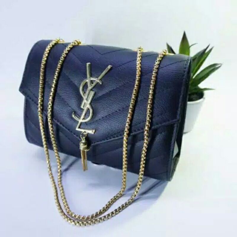 Tas selempang wanita kekinian  modern black ysl simpel murah