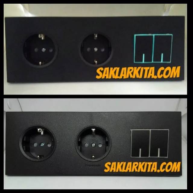 Panasonic Black Stop Kontak 2 Gang + Saklar 2 Gang Fluorescence