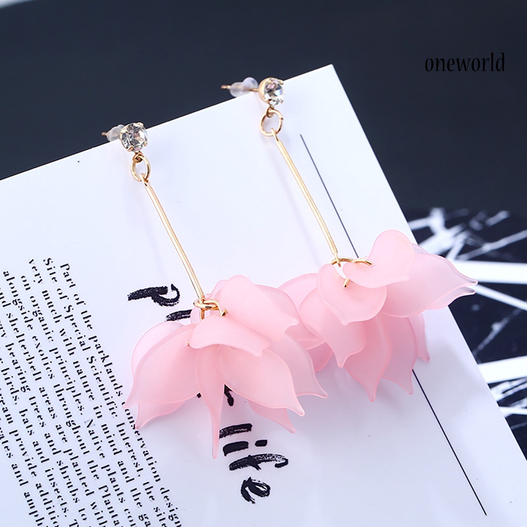 OW@ 1Pair Drop Earrings Flower Petals Pendant Ear Decoration Alloy Women Long Dangle Earrings for Birthday Party