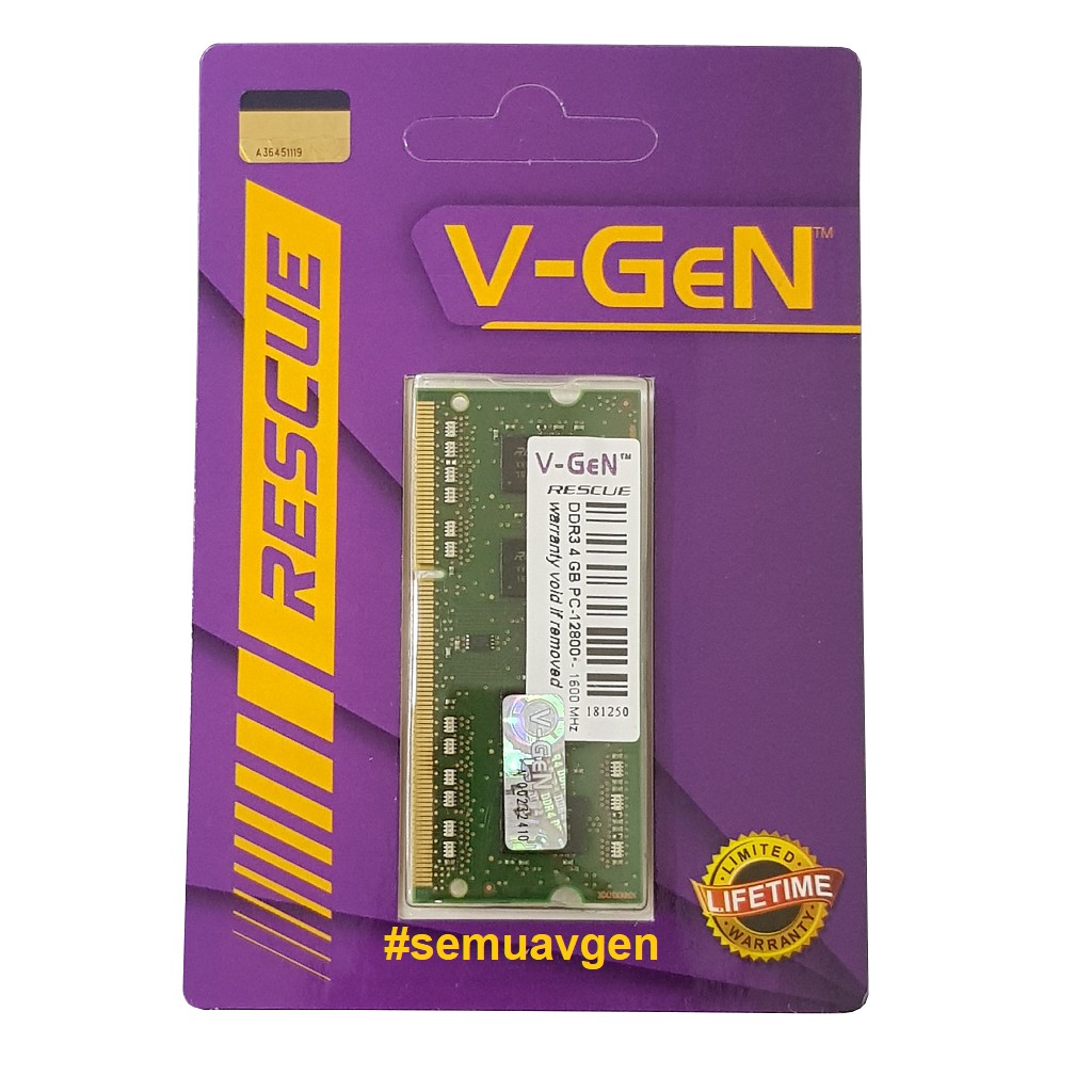 SODIMM DDR3 4GB PC-12800 / 1600Mhz V-GeN Rescue RAM Laptop