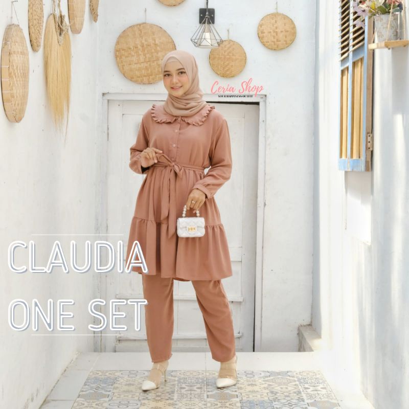 SETELAN WANITA BAHAN RAYON CRINKLE AIRFLOW SET CELANA CLAUDIA ONE SET CERIASHOP