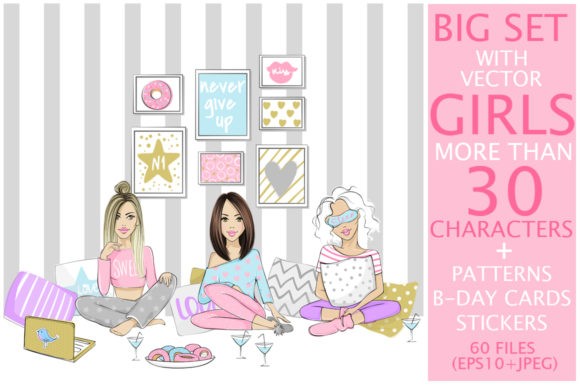 Big Kit With Fashion Girls - Vector Designs