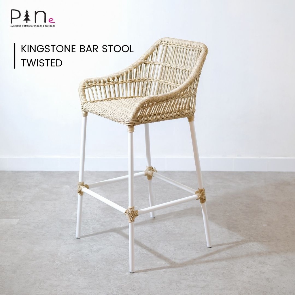 Kursi Bar Rotan Sintetis Minimalis / Kursi Cafe / Kingstone Bar Chair Twisted Natural