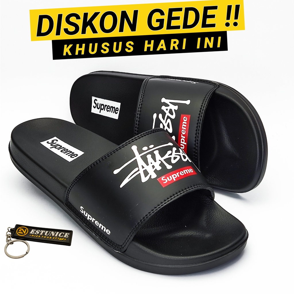 Sandal Sendal Slop Selop Slip On Slide Pria Wanita Cowok Cewek Laki Laki Casual Kekinian Murah CP-Supreme