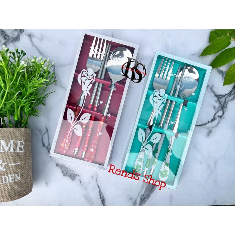 Souvenir Sendok SAKURA 1 Set Kemas Box Mika - Sendok Garpu Sumpit Stainless - Chinesee Sovenir Perni