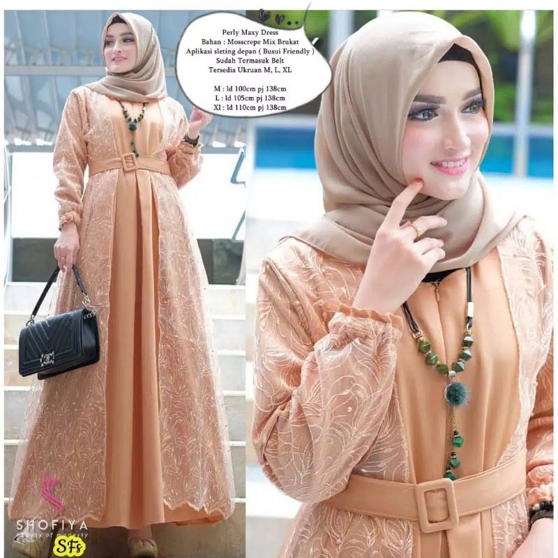 Pearly Long Dress Brokat / Gamis Kondangan Brokat / Baju Muslim Terbaru