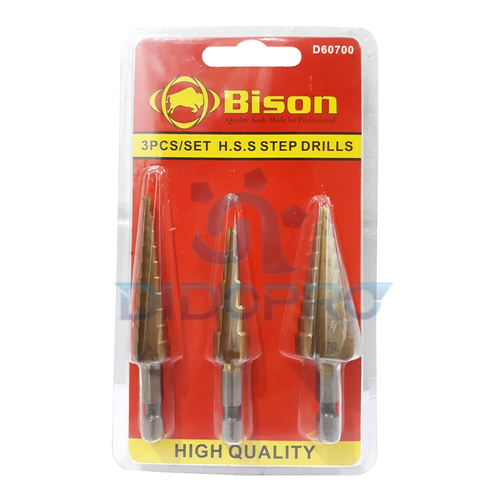 BISON SET MATA BOR PAGODA 1 SET 3 PCS DRILL STEPS 3MM - 20MM MATA BOR TOMBAK