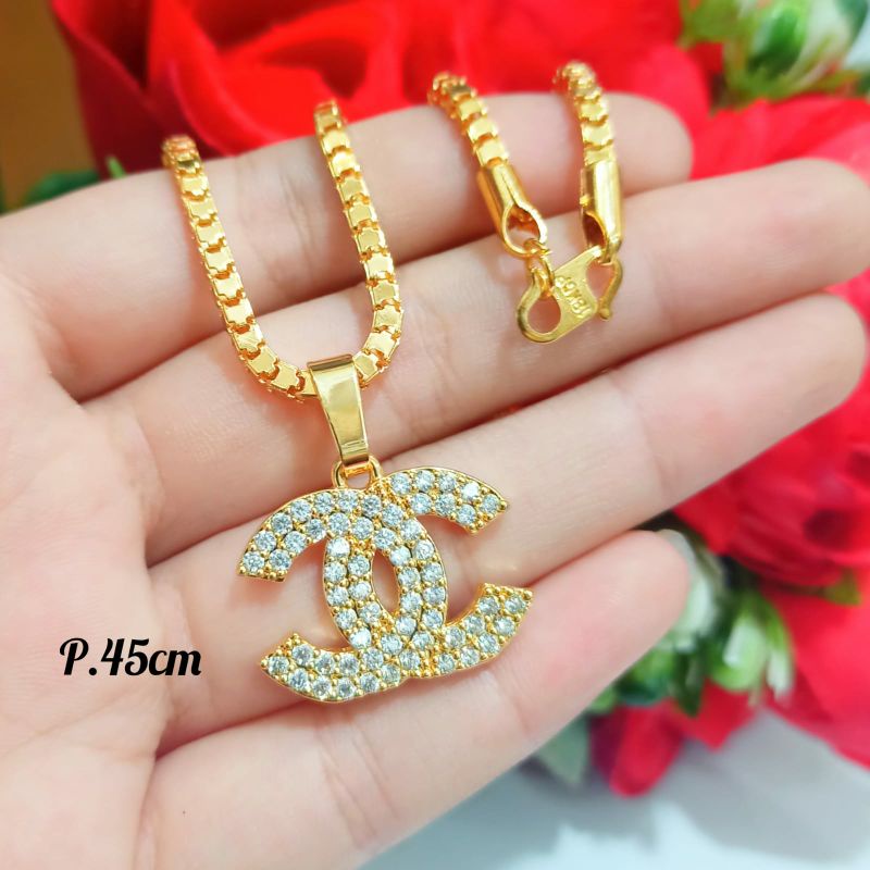 Kalung Milano kaca+liontin full permata zircon,Gold&amp;Silver emas hongkong tidak karat