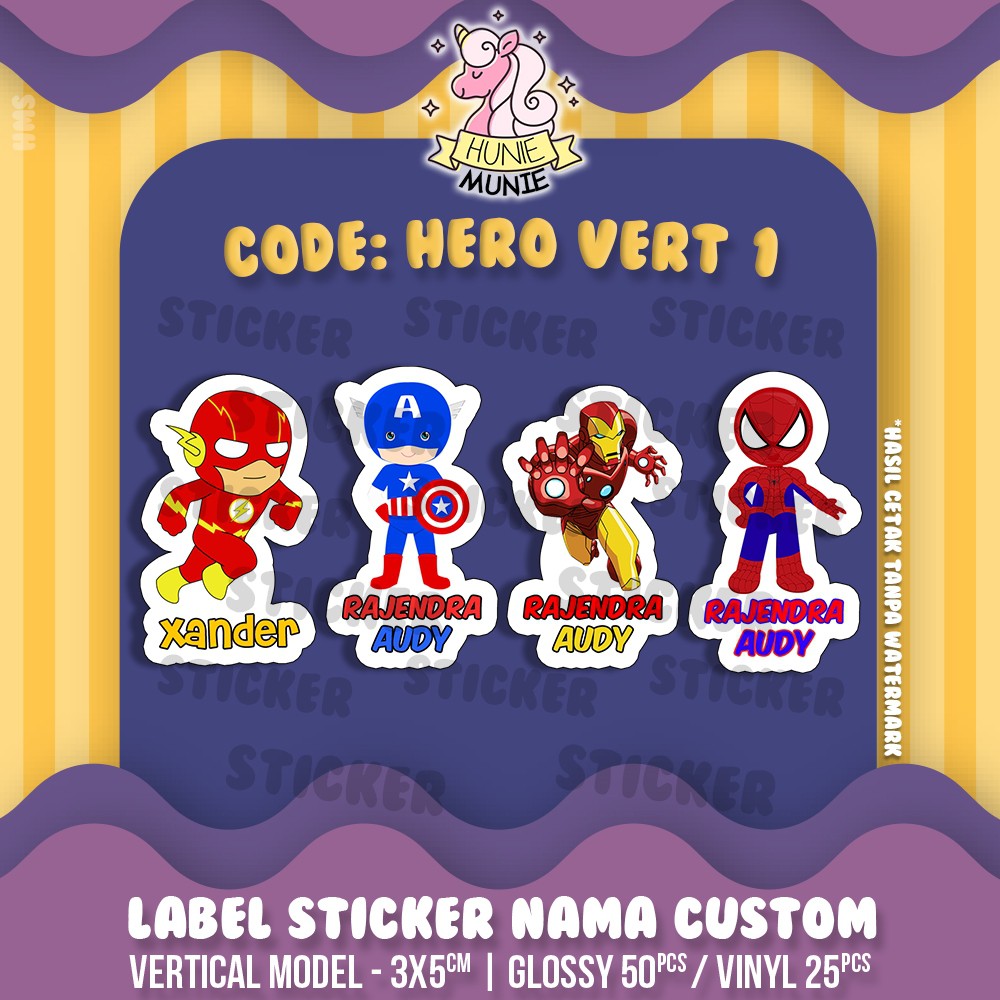 

Sticker Nama Custom - Super Hero - Vertical (50pcs) Stiker