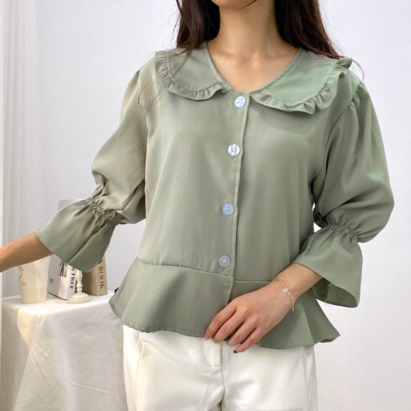 NA-BI Top Korean Collar Blouse Puffy Sleeves 0288-043