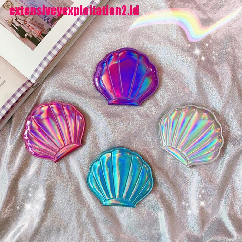 &lt; E2id &amp; &gt; Cermin Makeup Dua Sisi Bentuk Kerang Bahan Kulit PU