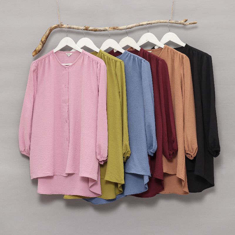 NAILAH TOP- KEMEJA POLOS LENGAN PANJANG KEMEJA OVERSIZE KEMEJA TANGAN BALON  ATASAN WANITA BLOUSE BA