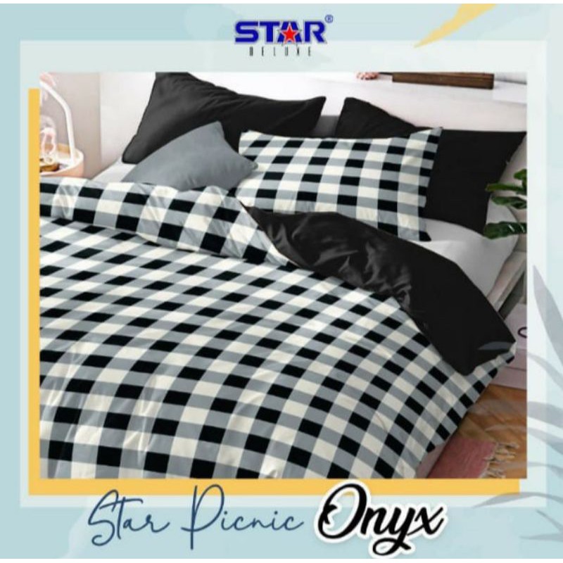 SPREI MOTIF BLOCKOUT ONYX HITAM PUTIH SEPRAI MURAH