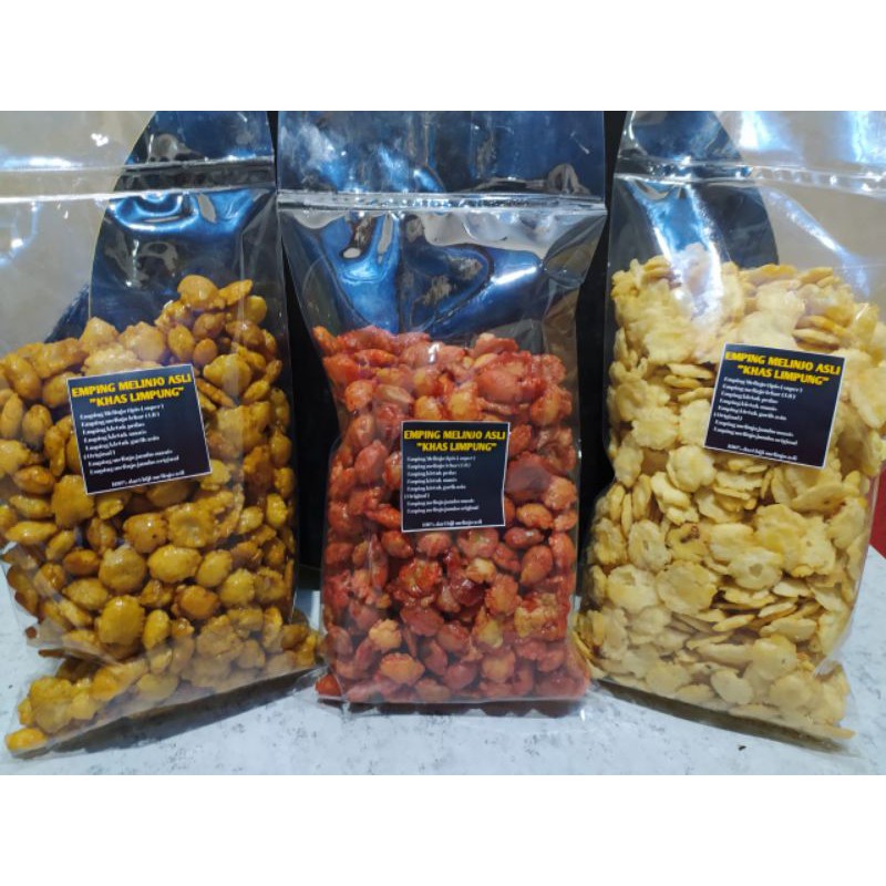 

Emping melinjo kletuk ( pedas, manis, & gurih asin ) 1/2kg