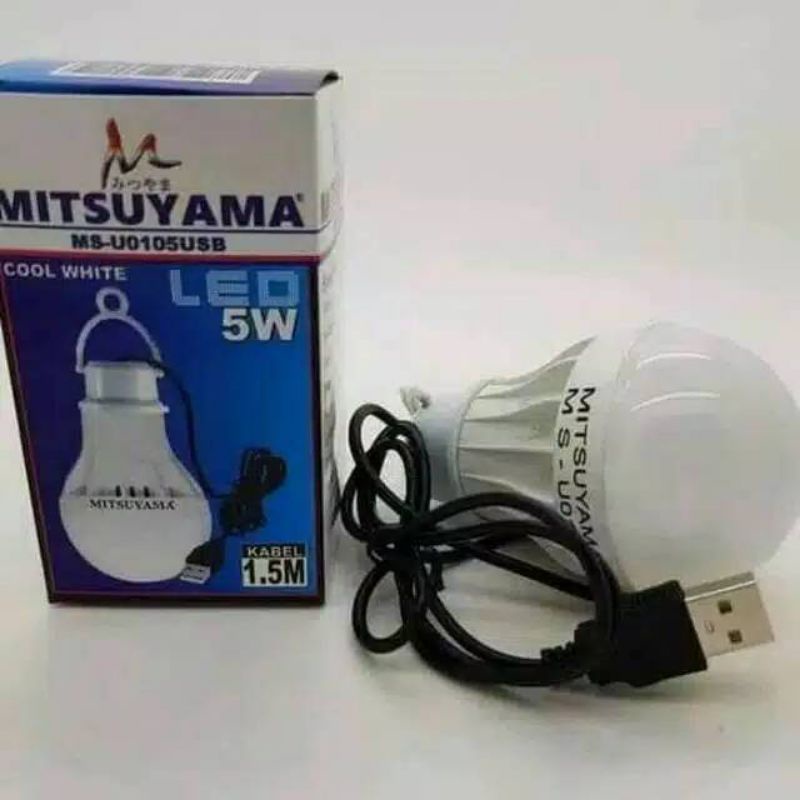 Lampu Bohlam LED USB Mitsuyama 5 Watt Emergency Lampu Darurat Kabel