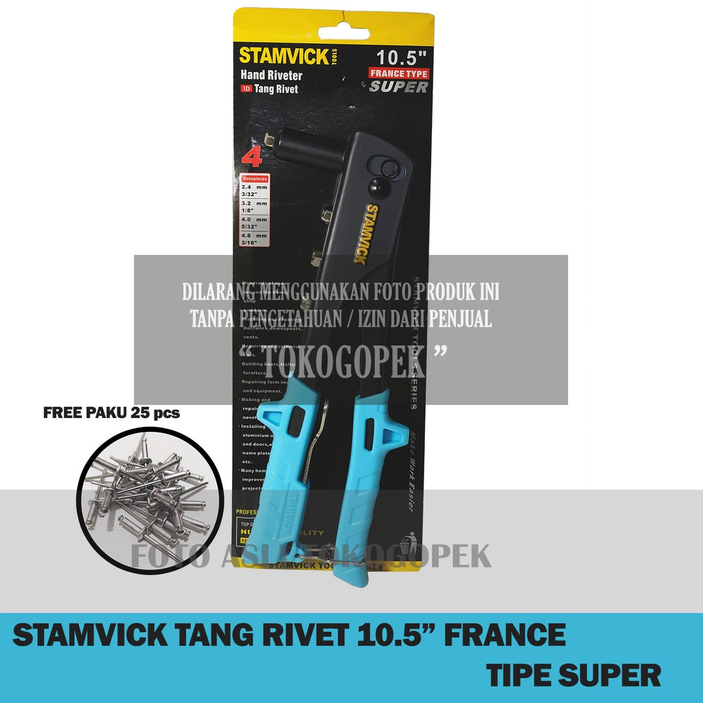 STAMVICK HAND RIVETER TANG RIVET 2.4mm-4.8mm TIPE SUPER FRANCE 10.5&quot;