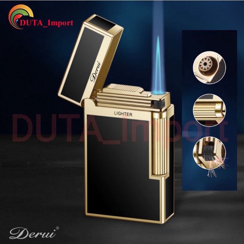 DERUI Single Jet Flame Lighter/Korek Api 1 Bara Gas Refill Portable Mewah Elegant