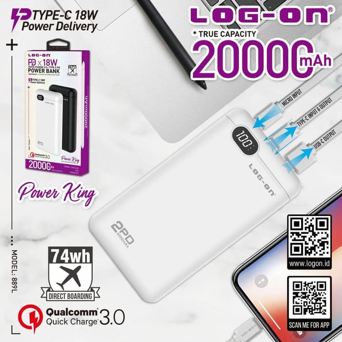 POWERBANK LOG ON POWER KING QC+PD 18W 20.0000MAH 889L