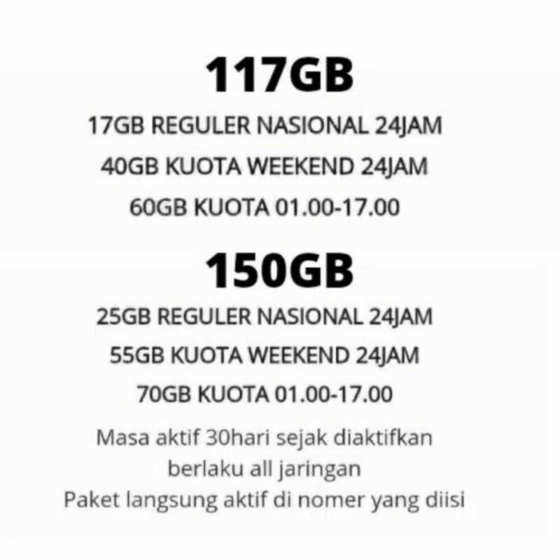 Kuota tri home 117 GB 150 GB Three 117GB 150GB