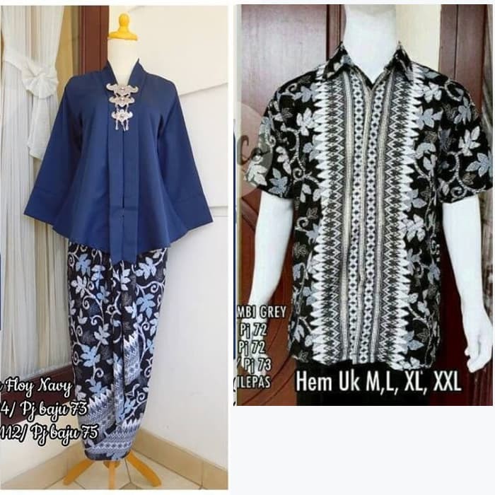 Setelan Kebaya Couple Floy Navy Kemeja Pendek dan Lainnya