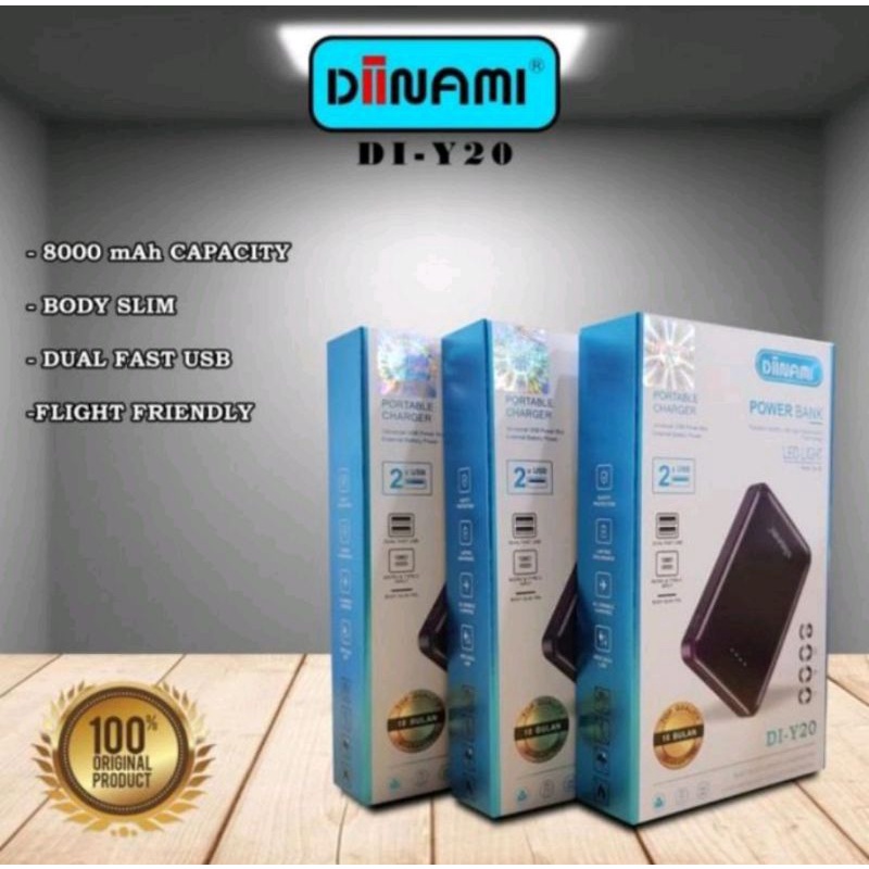 PB POWERBANK DIINAMI DI-Y20 8000 MAH DUAL USB LED LIGHT FAST CHARGER