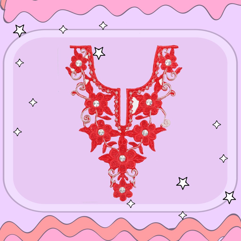 Kerah Renda Bordir Full Payet Motif Bunga Permata B13440