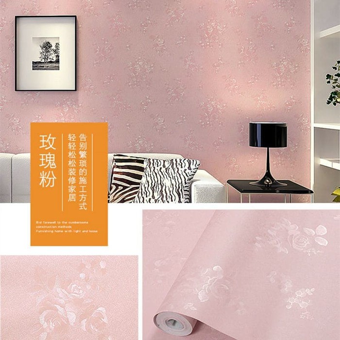 Wallpaper Dinding Polos PINK Embos Garis Walpaper Stiker Murah Dekorasi