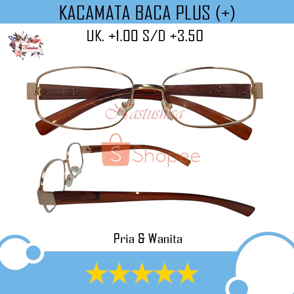 NEW !! KACAMATA PLUS BACA UKURAN +1.00 S/D +3.50 KOTAK FRAME BESI GOLD KACA MATA STAYLISH UNISEX NOCASE