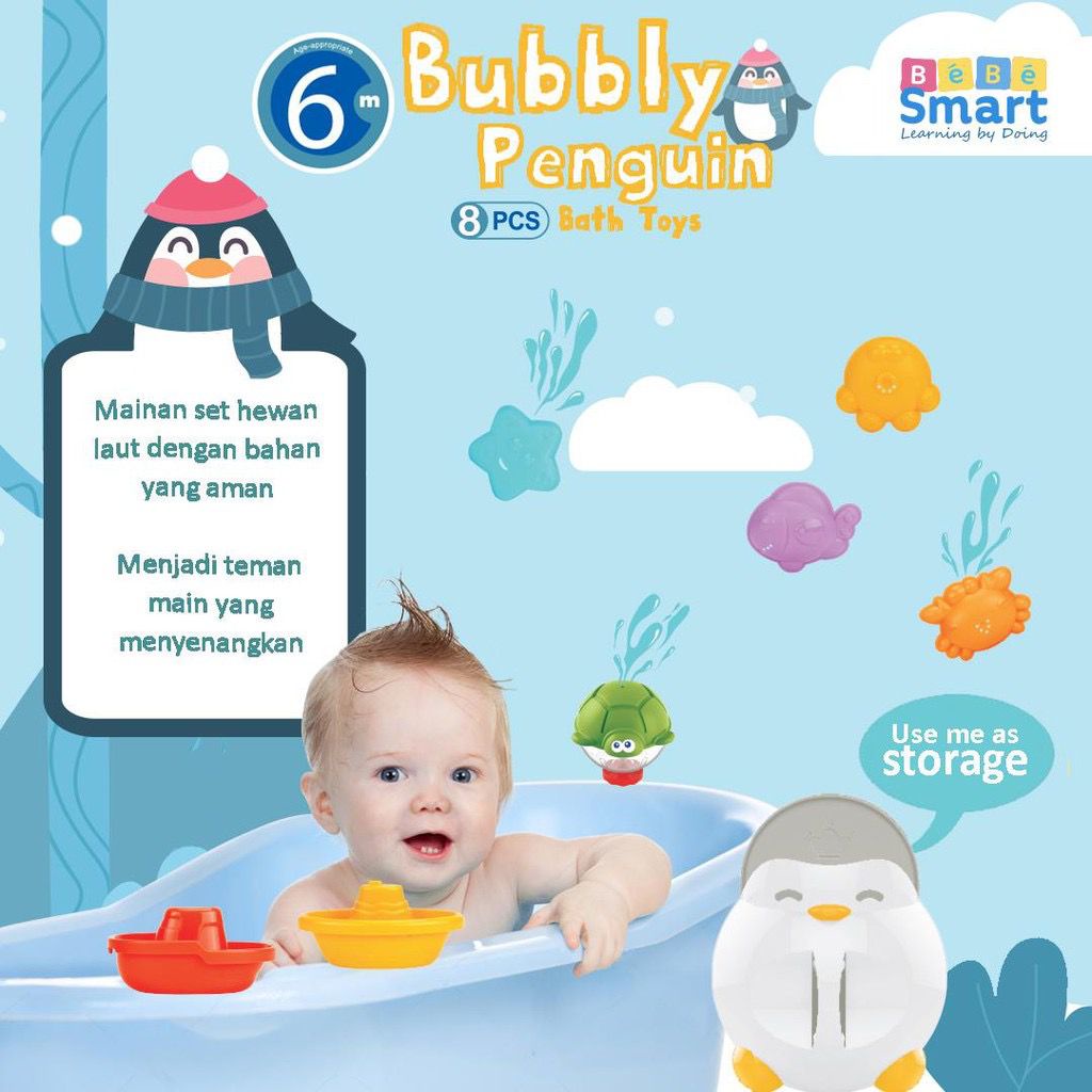 Bebe Smart Bubbly Punguin Bath Toys - Mainan Anak