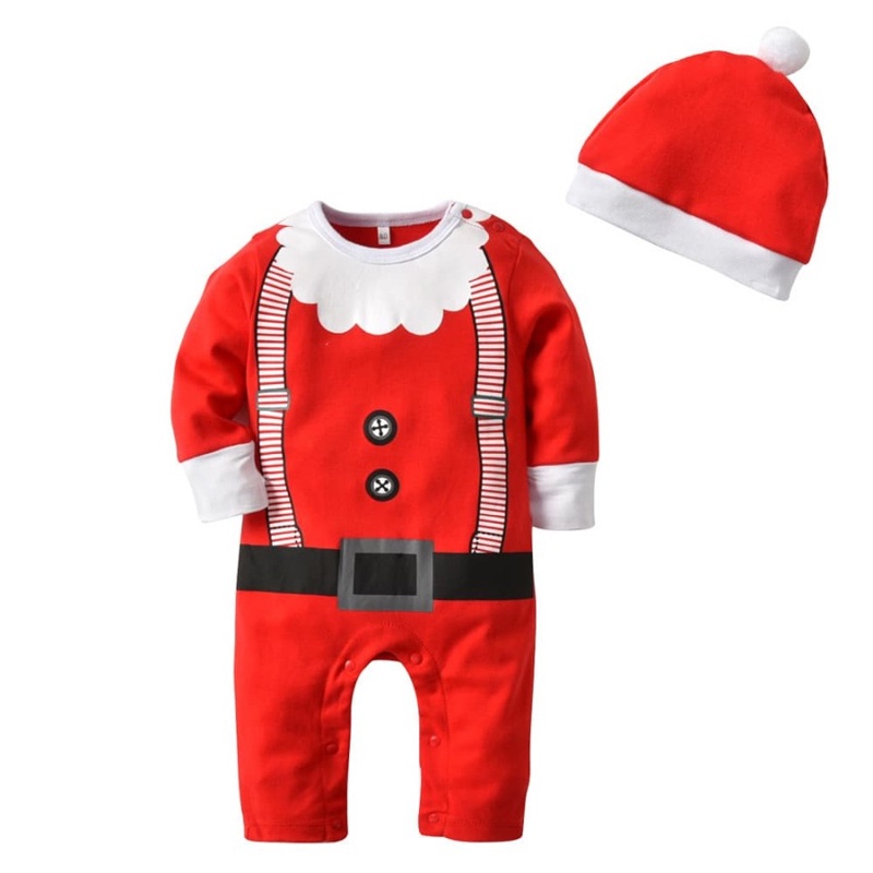 Sleepsuit Natal Romper Santa Claus set Hat 2in1 ELF Jumpsuit  Baju Bayi Natal Santa's Little Helper Christmas Jumper Jumpsuit Santa Panjang Pajamas Babymaniashop