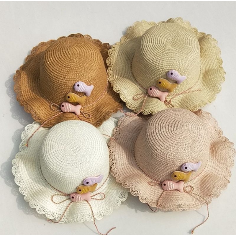 topi jerami nelayan/topi jerami ikan/topi pantai anak/topi jerami import/topi nelayan ikan