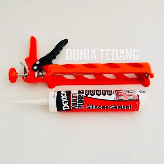 SIAP PAKAI ! Alat Tembak Silikon Plastik PVC Silicone Gun Caulking Gun + Lem Botol DEXTONE 300ml