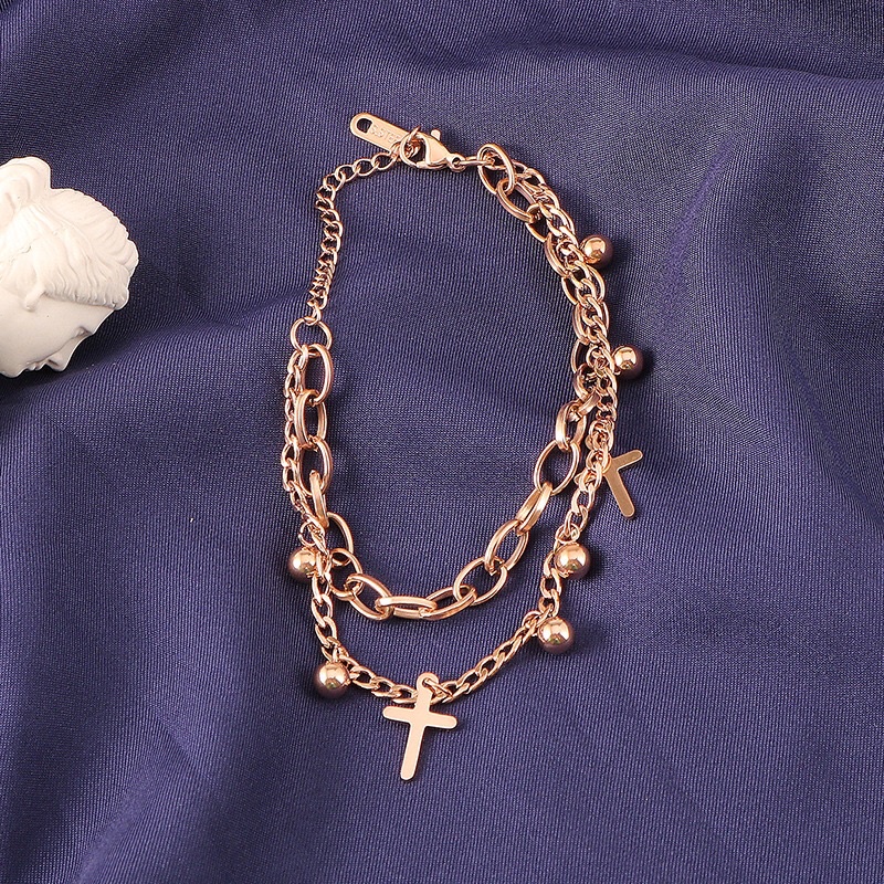 Gelang Titanium Salib 2 Layer Mix Biji Lada Premium Vintage Fashion