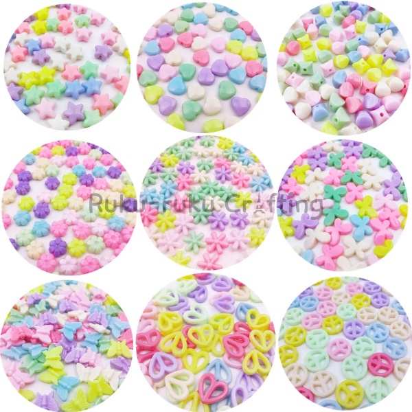 60 Pcs Manik Manik Mote Pastel Mote Susu Motif Love Bunga Bintang Bahan Craft