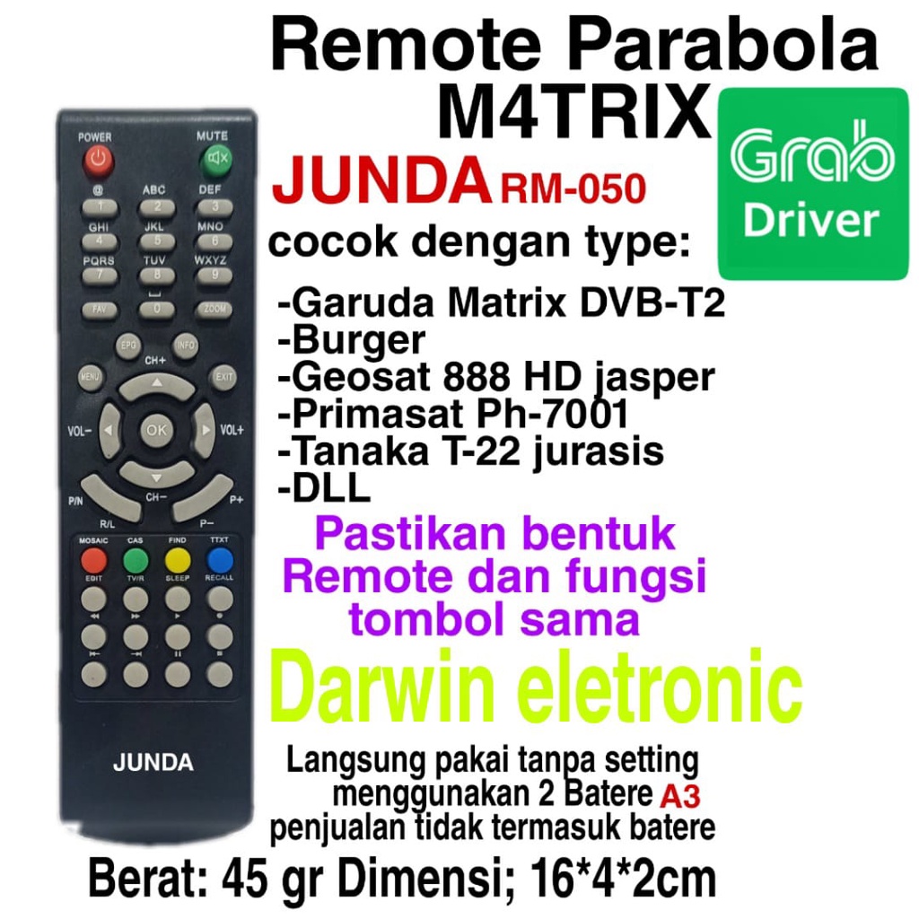 REMOTE RECEIVER PARABOLA JUNDA RM-050 universal