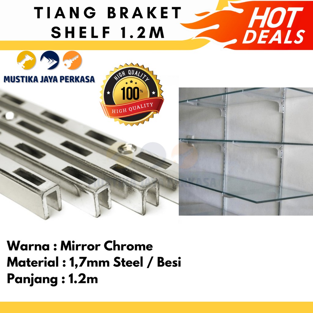 Tiang Bracket Kaca 1,2 m / 120 cm Rak Besi Display Papan Breket Shelf