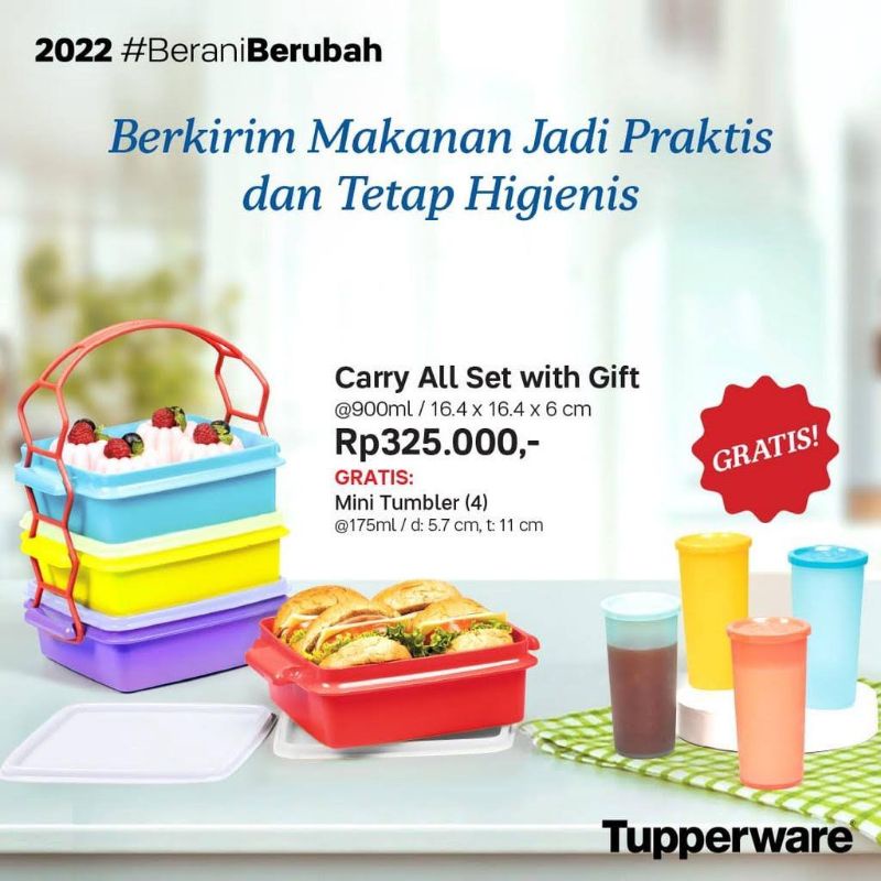 PROMO GIFT  Tupperware Carry All Set With Gift Tumbler (4 Pcs) // Rantang Susun Wadah Tempat Makanan