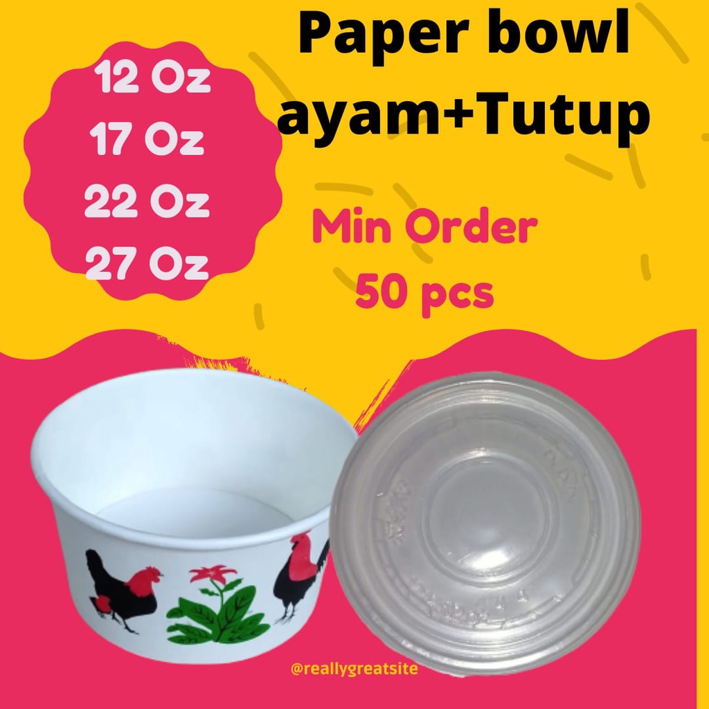 Mangkok Mangkuk Wadah Tempat Paper Papper Cup Rice Bowl Plus Tutup Plastik Keramik Kertas Ayam Jago 