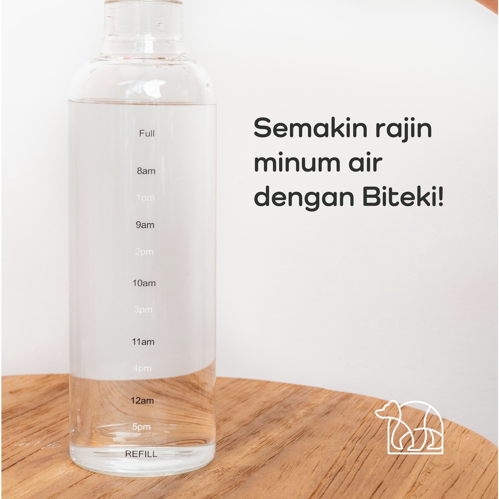 【IKONE】BITEKI Aesthetic Water Bottle Termos Botol Bening Estetik Botol Minuman Kaca Berkualitas Cantik Premium Botol Minum Kantor Sekolah Botol Minum Jug Tumblr Viral