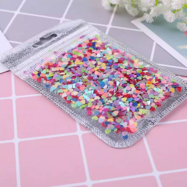 500pcs/kantong sequin nail art decoration bentuk love mix colour