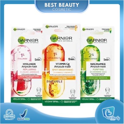 ★ BB ★ Garnier Ampoule Mask - Vitamin C Pineapple - Niacinamide Kale - Hyaluron Watermelon - Masker Skin Care Niacinamide// Vit C // Hyaluron - 3 Pcs