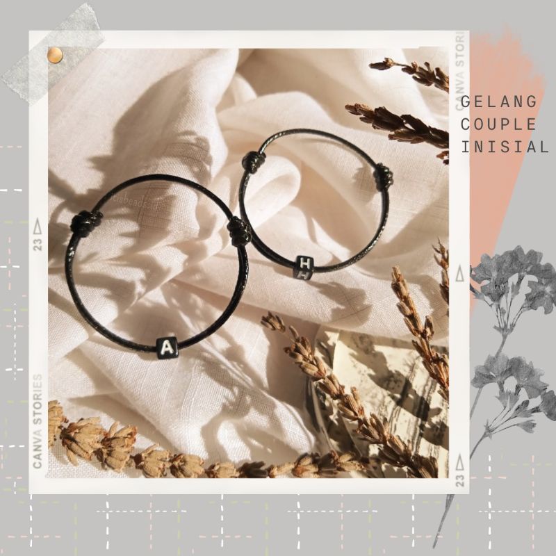 Gelang couple inisial huruf dadu tali kulit korea waterproof